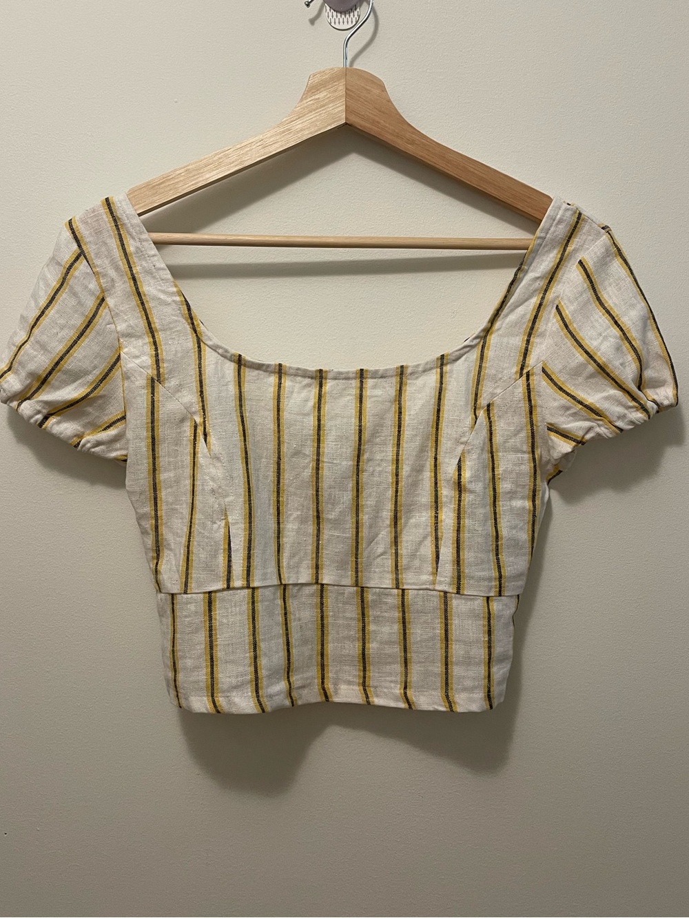 Love Tree Cream and Yellow Striped Square-Neck Crop Top